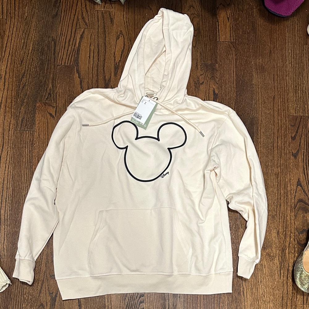 Disney H&M Cream Hoodie with Black Mickey Outline